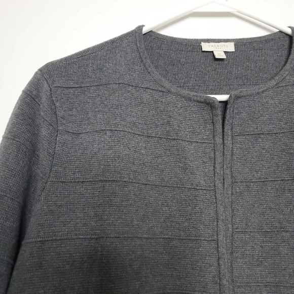 Talbots Womens Open Front Cardigan Size M Medium Gray Long Sleeve 100% C… - Picture 9 of 11